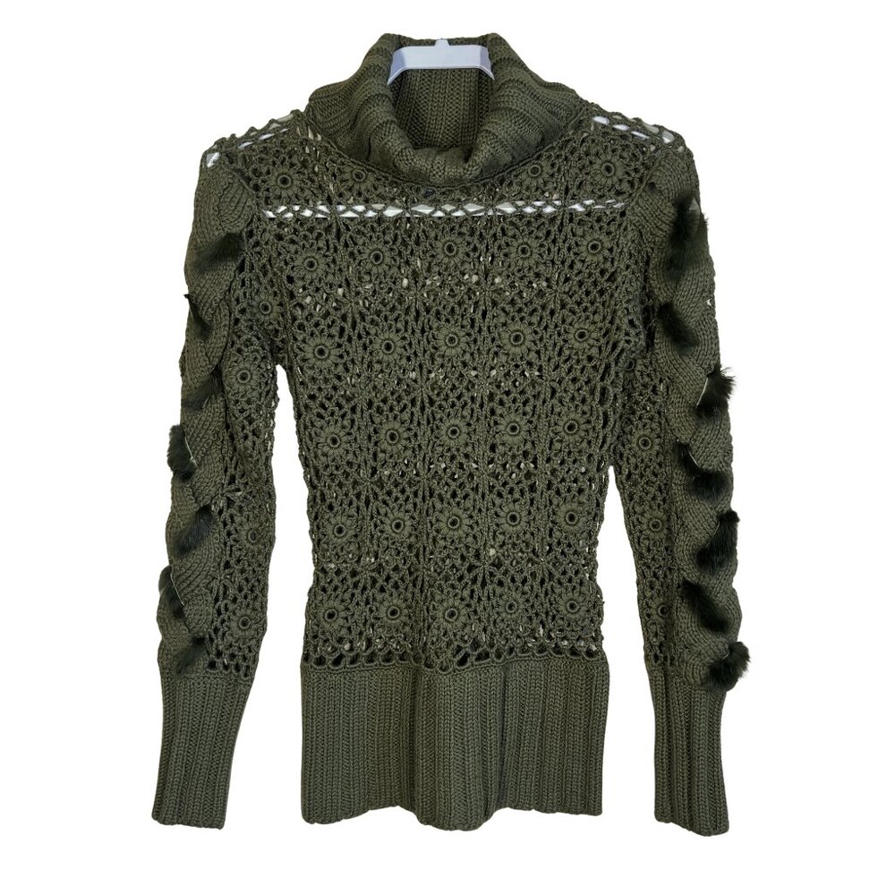 Cabo Knit Wool Blend Turtleneck Sweater • Size M • Green